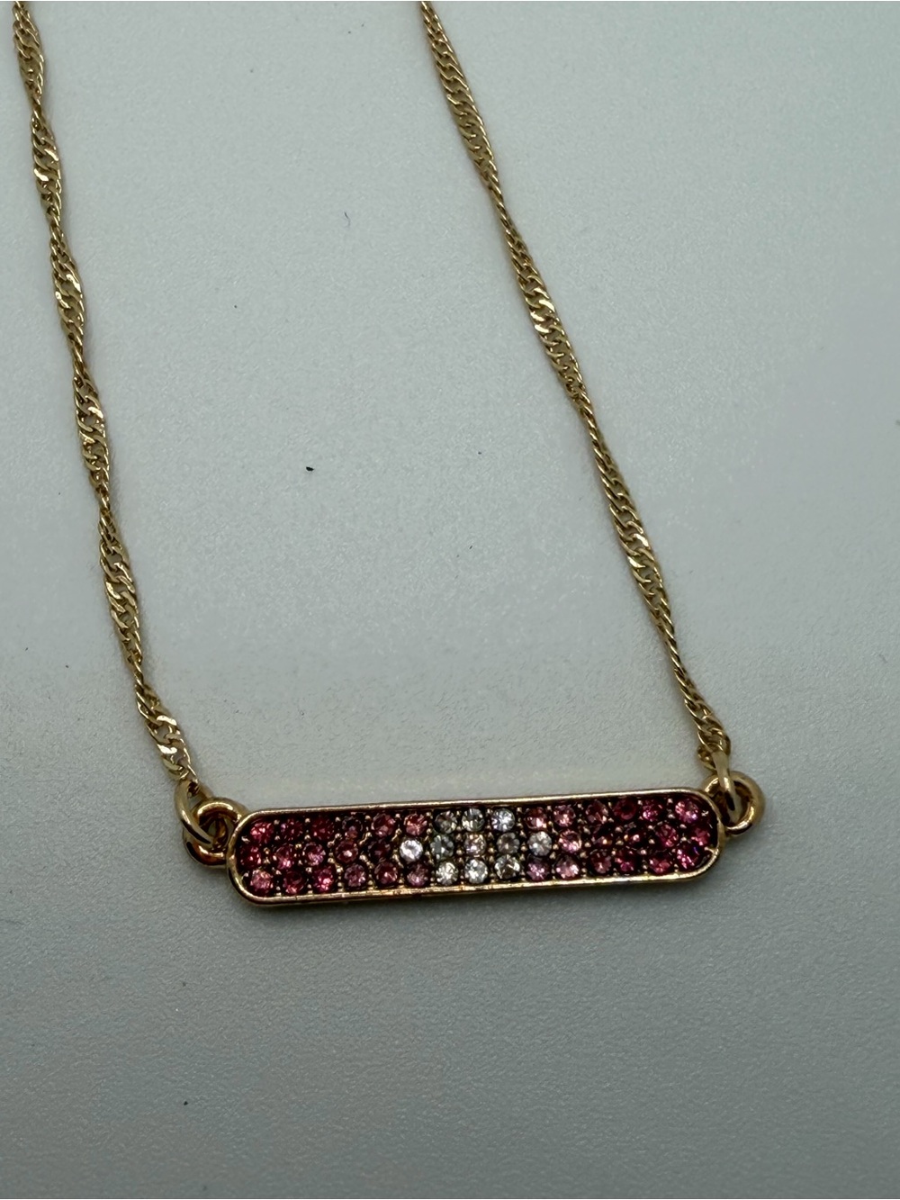 Guess Gold Bar Pendant Necklace with Pink and Clear Crystals